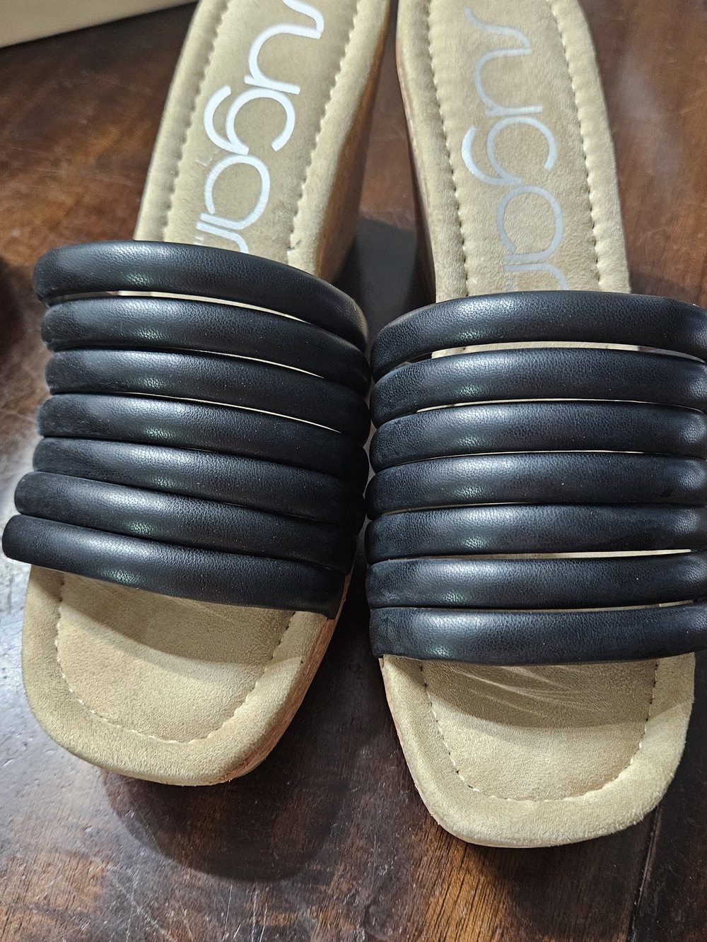 Black Cork Wedge Slide Sandal - Women's - Picture 3 of 5